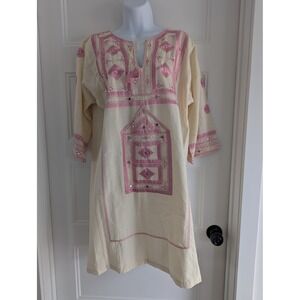 Maison Hotel Clara Short Dress Ecru Coral Embroidered Mirror Tunic NWT Medium